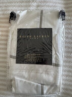Ralph Lauren White European Sham with Gray Stripe Trim